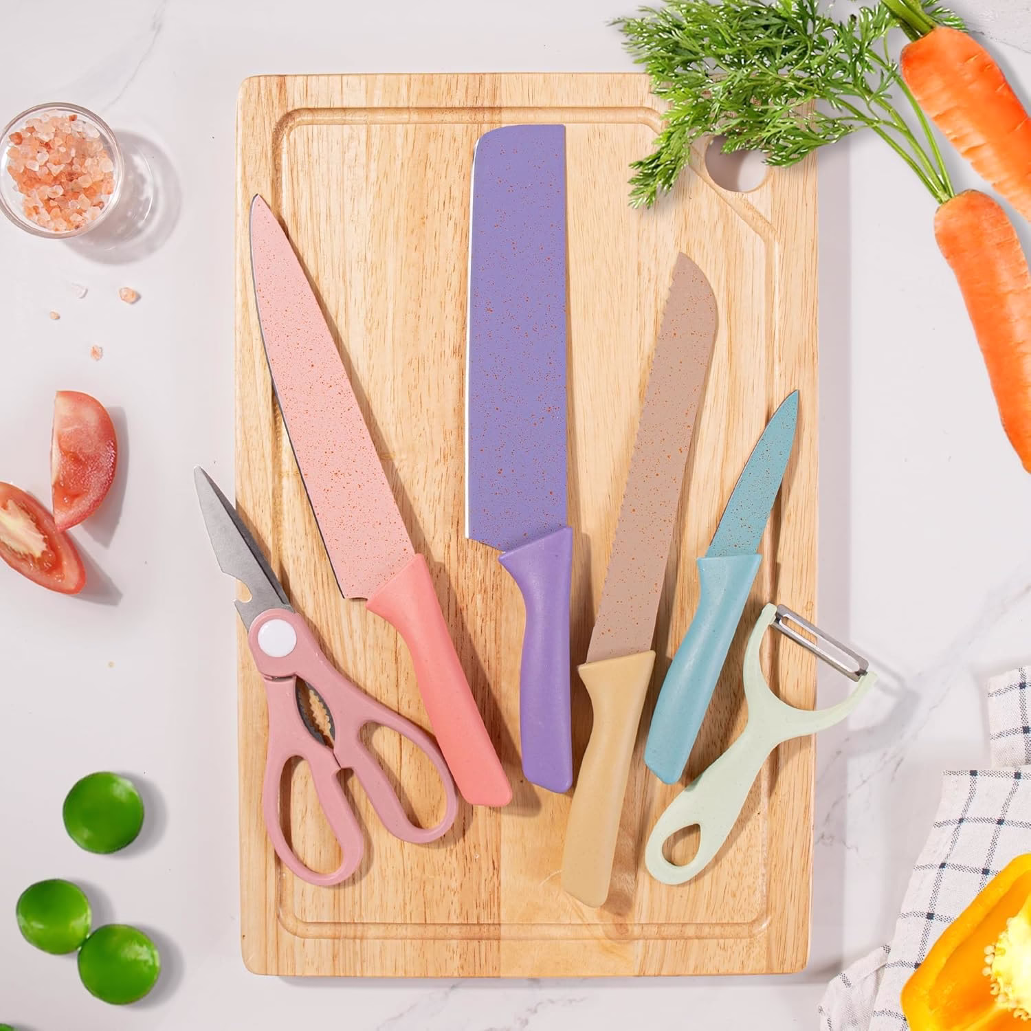 Knife Set 1 Colorful Kitchen Knife Set 6 PCS with Non-Stick Blades - Image 1