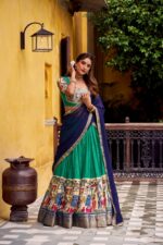 Tusser Silk Floral Print Lehenga Choli with Dupatta - Blue