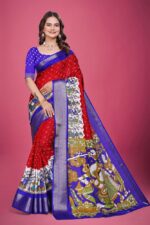 Dola Silk Kalamkari Print Saree with Designer Pallu & Blouse