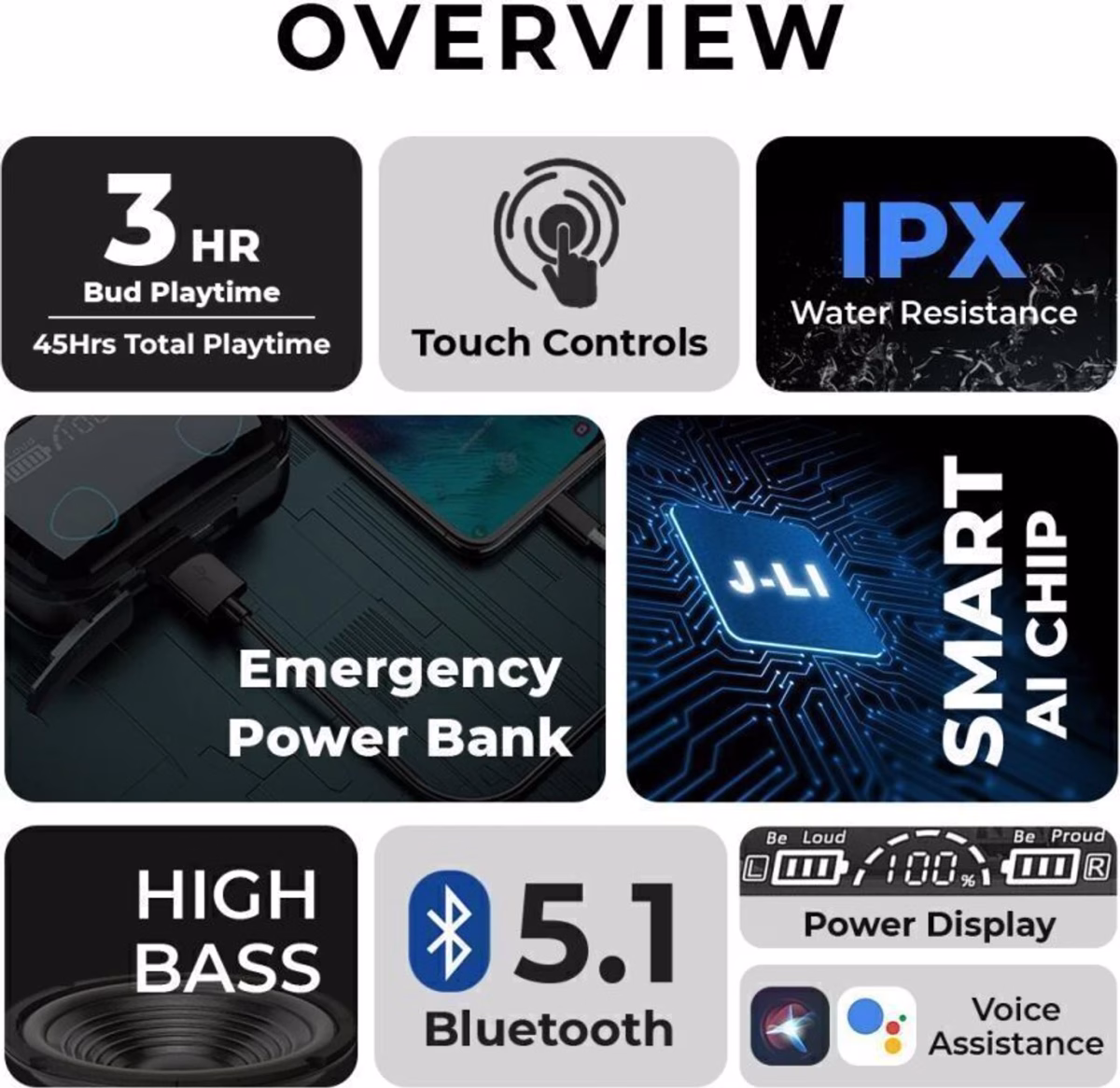 M10 Earbuds/TWs/buds 5.1 Earbuds with 45H Unbeatable Playtime, Headphones Bluetooth Headset (Black, True Wireless) - Image 2