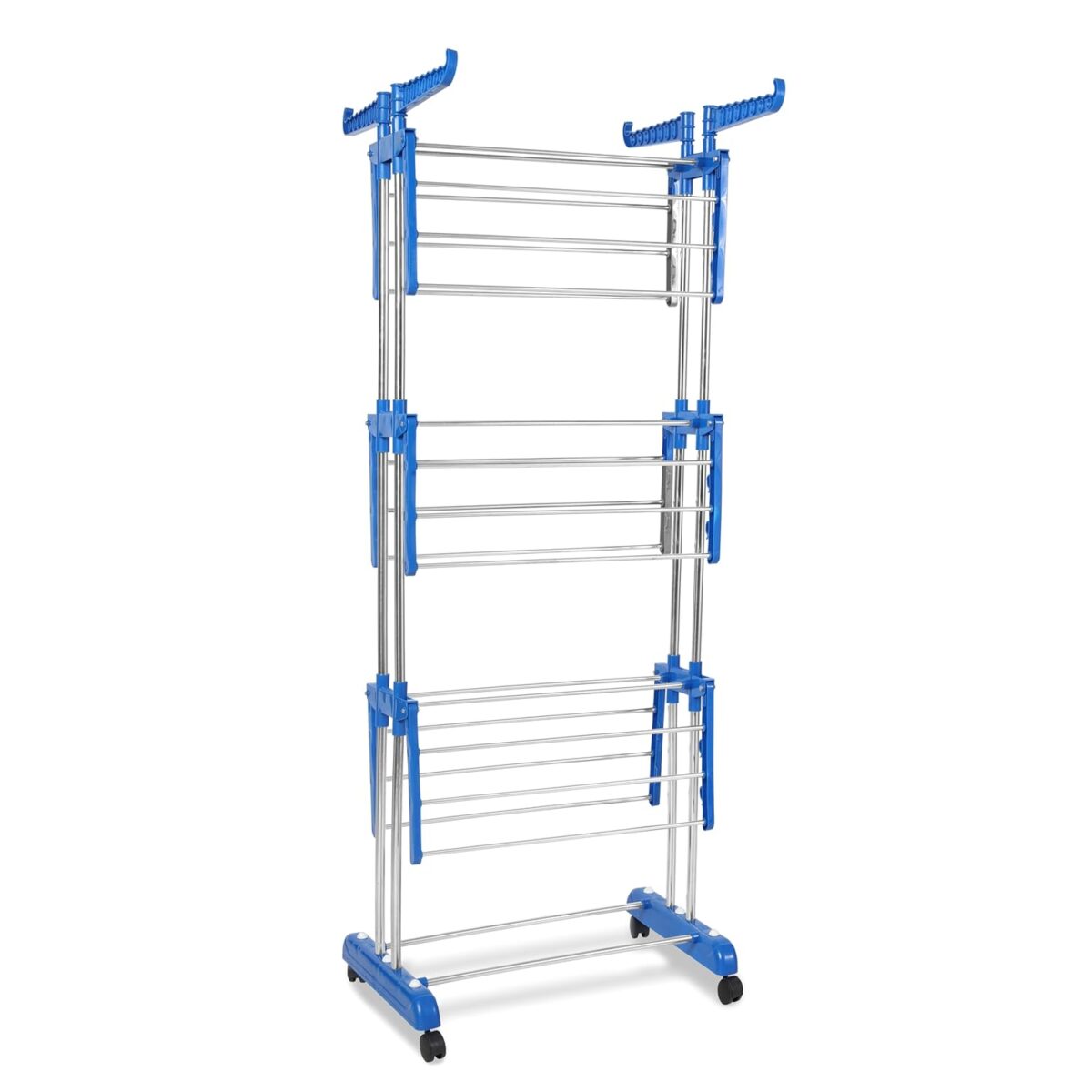 3 Tier Foldable Clothes Drying Stand with Wheels - Stainless Steel - Image 7