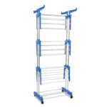 3 Tier Foldable Clothes Drying Stand with Wheels - Stainless Steel - Image 7