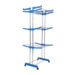 3 Tier Foldable Clothes Drying Stand with Wheels - Stainless Steel