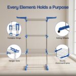 3 Tier Foldable Clothes Drying Stand with Wheels - Stainless Steel - Image 3