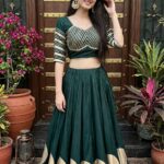 Pure Roman Cotton Gota Work Lehenga Choli - Olive Green
