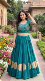 Pure Roman Cotton Gota Work Lehenga Choli - Peacock Blue