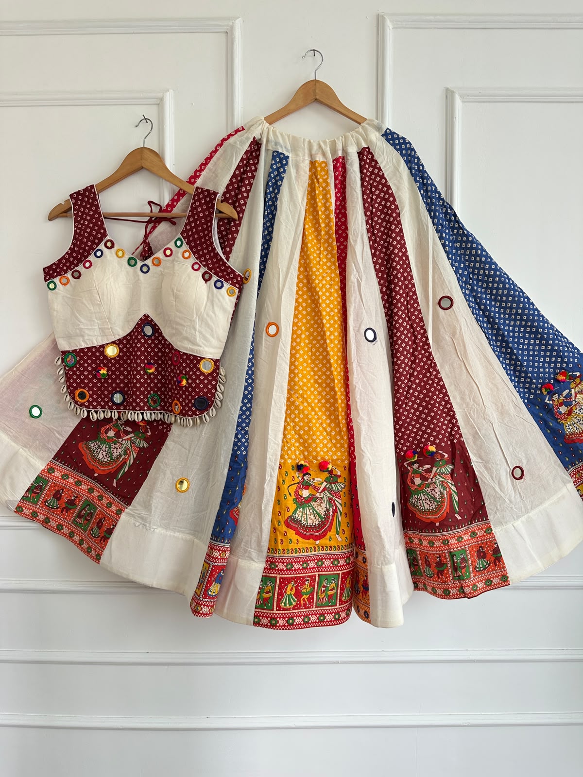 Ajrakh Cotton Chaniya Choli - Maroon1 Pure Ajrakh Cotton Chaniya Choli - Kutchi Gamthi Work Maroon - Image 1