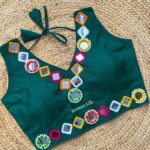 Roman Silk Mirror Work Blouse - Green, Sabyasachi V Neck Navratri Blouse