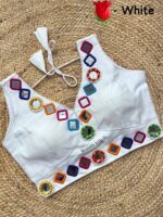 Roman Silk Mirror Work Blouse - White, Sabyasachi V Neck Navratri Blouse