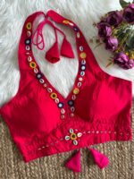 Navratri Special Real Mirror Work Blouse – Red - Heavy Kaudi & Thread Work Roman Silk