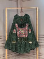 Bandhani Lehenga Choli for Navratri - Kutchi Work Green - Image 5