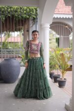 Bandhani Lehenga Choli for Navratri - Kutchi Work Green - Image 3