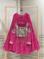 Bandhani Lehenga Choli for Navratri - Kutchi Work Pink - Image 5
