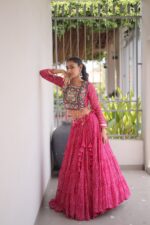 Bandhani Lehenga Choli for Navratri - Kutchi Work Pink - Image 4