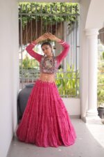 Bandhani Lehenga Choli for Navratri - Kutchi Work Pink