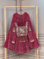 Bandhani Lehenga Choli for Navratri - Kutchi Work Red - Image 4
