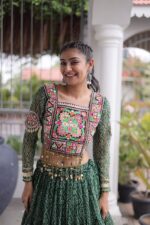 Bandhani Lehenga Choli for Navratri - Kutchi Work Green - Image 4