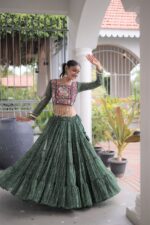 Bandhani Lehenga Choli for Navratri - Kutchi Work Green