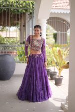 Bandhani Lehenga Choli for Navratri - Kutchi Work Purple - Image 5