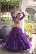 Bandhani Lehenga Choli for Navratri - Kutchi Work Purple