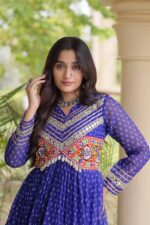 Bandhani Print Gown with Kutchi Patchwork- Blue - Image 2
