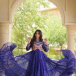 Bandhani Print Gown with Kutchi Patchwork- Blue