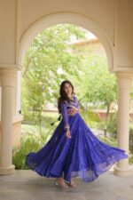Bandhani Print Gown with Kutchi Patchwork- Blue - Image 4