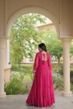 Bandhani Print Gown with Kutchi Patchwork-Pink - Image 5