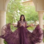 Bandhani Print Gown with Kutchi Patchwork- Purple