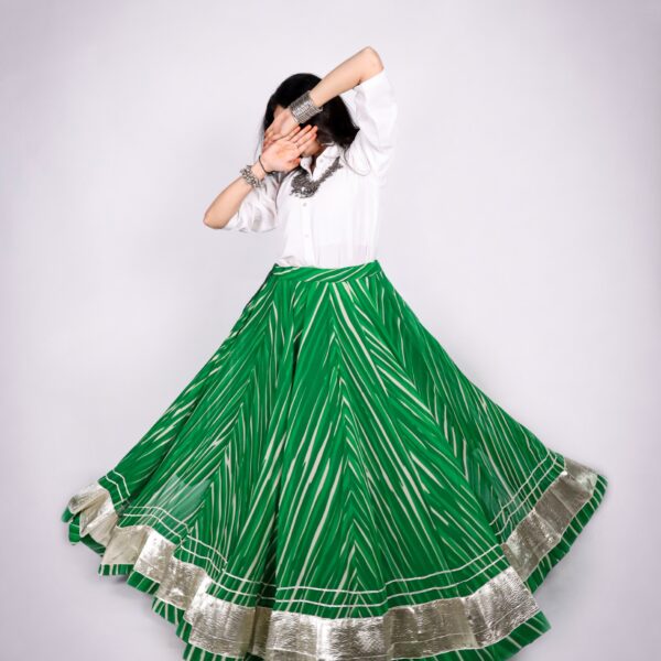 Lehariya Lehenga Skirt 8 Meter Flair Navratri - Green