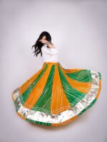 Lehariya Lehenga Skirt 8 Meter Flair Navratri - Orange & Green