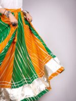 Lehariya Lehenga Skirt 8 Meter Flair Navratri - Orange & Green - Image 3