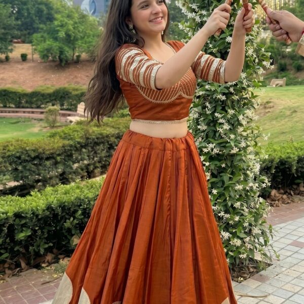 Gota Patti Lehenga Choli for Navratri & Durga Puja - Rust Orange