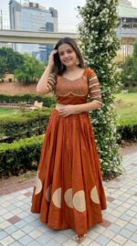Gota Patti Lehenga Choli for Navratri & Durga Puja - Rust Orange - Image 3