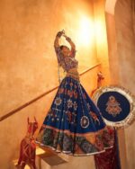Navratri Chaniya Choli, Real Mirror Work Muslin Cotton - Blue - Image 4
