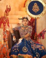 Navratri Chaniya Choli, Real Mirror Work Muslin Cotton - Blue - Image 3