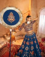 Navratri Chaniya Choli, Real Mirror Work Muslin Cotton - Blue - Image 2
