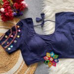 Halter Neck Blouse with Mirror Work - Navratri Blue