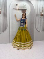 Cotton Lehenga Choli with Koti - Heavy Hand Work - Dark Blue