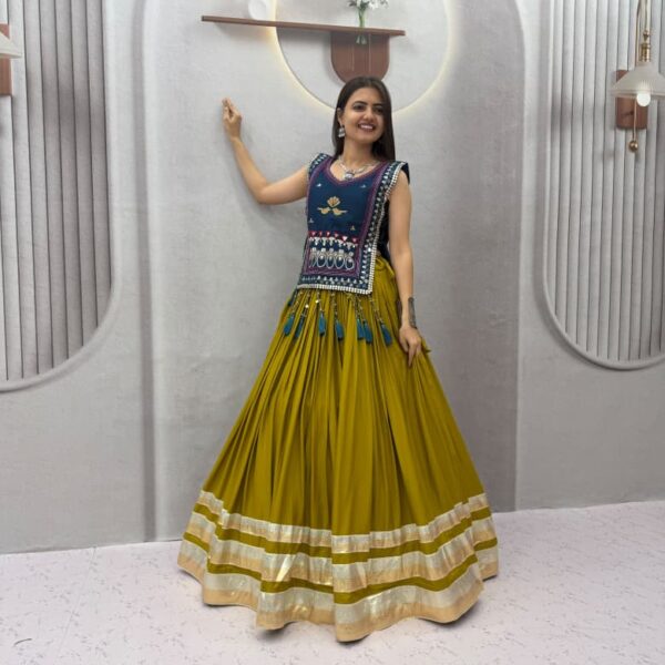 Cotton Lehenga Choli with Koti - Heavy Hand Work - Dark Blue