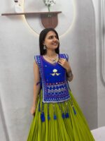 Cotton Lehenga Choli with Koti - Heavy Hand Work - Royal Blue - Image 2