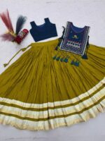 Cotton Lehenga Choli with Koti - Heavy Hand Work - Dark Blue - Image 4