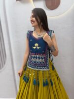 Cotton Lehenga Choli with Koti - Heavy Hand Work - Dark Blue - Image 2