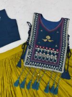 Cotton Lehenga Choli with Koti - Heavy Hand Work - Dark Blue - Image 3