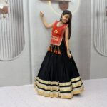 Cotton Lehenga Choli with Koti - Heavy Hand Work - Orange
