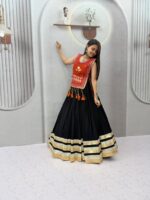 Cotton Lehenga Choli with Koti - Heavy Hand Work - Orange