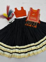 Cotton Lehenga Choli with Koti - Heavy Hand Work - Orange - Image 3
