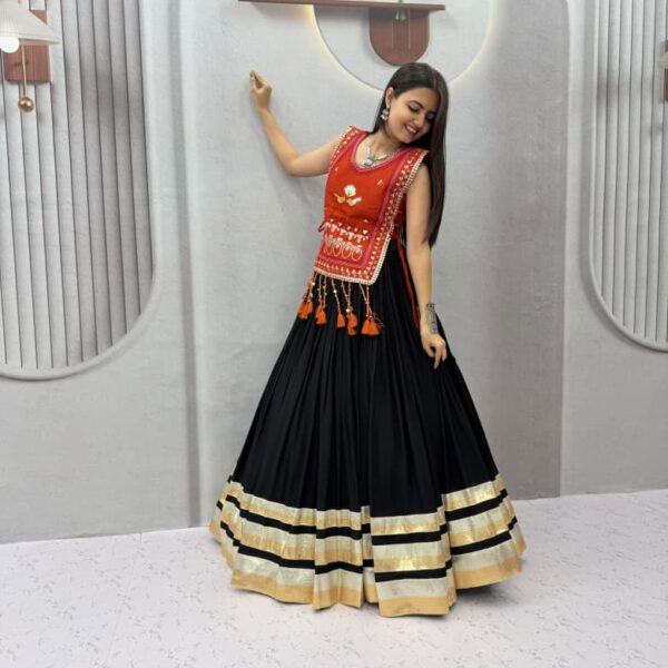 Cotton Lehenga Choli with Koti - Heavy Hand Work - Orange