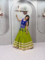 Cotton Lehenga Choli with Koti - Heavy Hand Work - Royal Blue