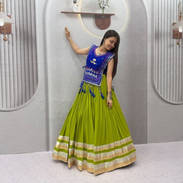 Cotton Lehenga Choli with Koti - Heavy Hand Work - Royal Blue